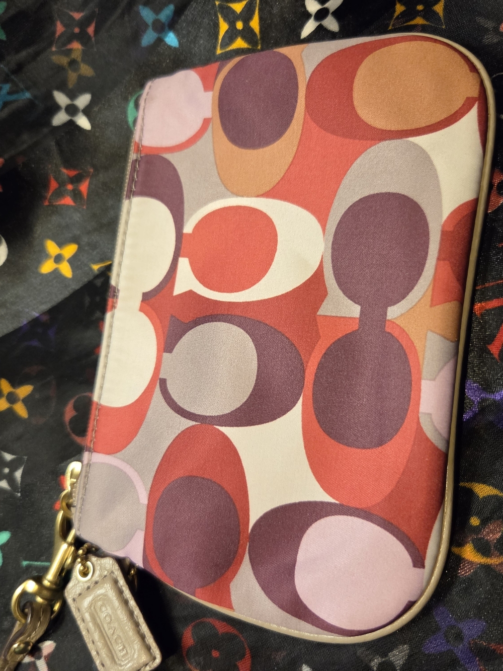 Coach Multicolor Oval Signature Wristlet in Red, Purple & Cream
